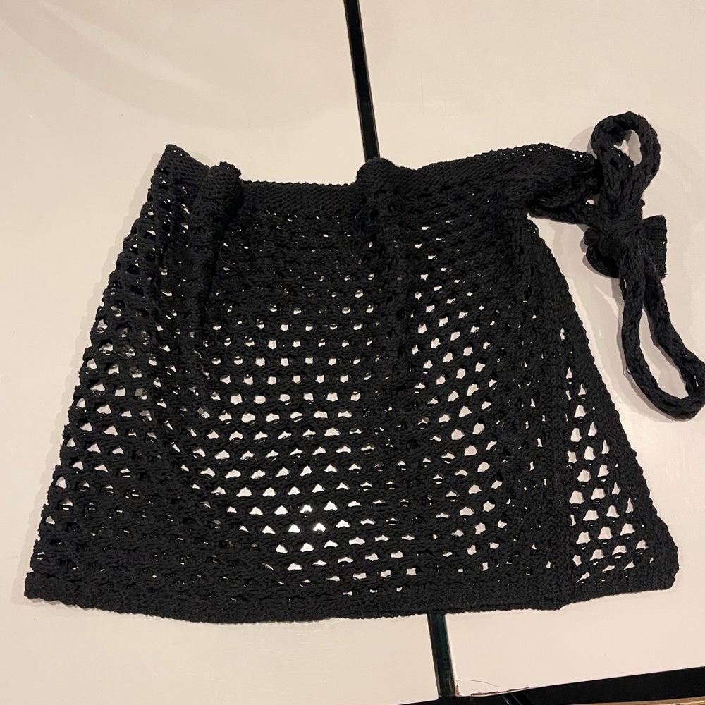Black Crochet Drawstring Skirt/ Bathing Suit Cover Up